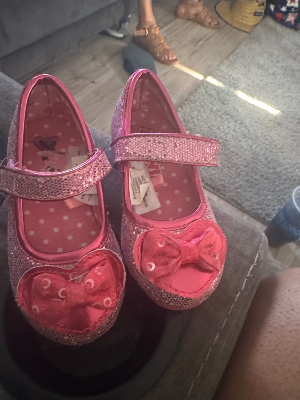 Girls' Glitter Pink Mary Jane Shoes with Bow Accent